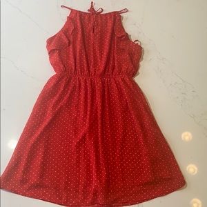 Red polka dot sleeveless sun dress